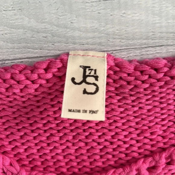 JS71 Hot Pink Fringe Braided Knit Sleeveless Sweater - Picture 4 of 5